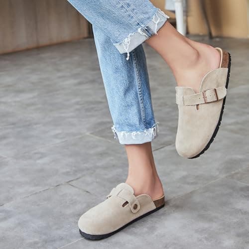 Dumalum Women's Suede Clog Leather Mules Arch Support Potato Shoes with Comfort Cork Footbed - Clogs for Women Men Unisex Antislip Slippers Sandals view 2