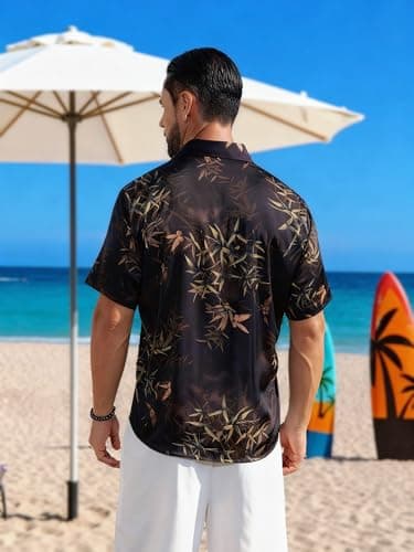 Men's Short Sleeve Hawaiian Shirt Floral Button Down Summer Tropical Beach Vacation Casual Tops view 4