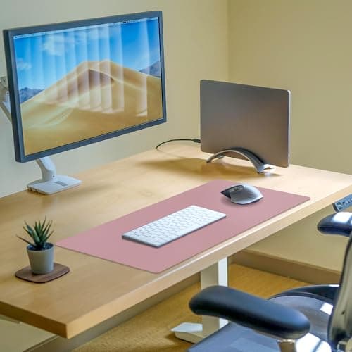 Meetcolor Non-Slip Desk Pad Mat, Leather Desk Mat for Desktop, Large Mouse Pad, Waterproof Computer Mouse Mat Desktop Protector for Office/Home (Purple Pink, 35.4" x 17") view 2