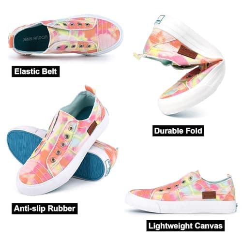 JENN ARDOR Womens Slip On Fashion Sneakers No Laces Comfortable Casual Low Canvas Sneakers Flats Walking Shoes view 5
