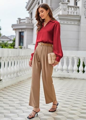 GRACE KARIN 2026 Satin Silk Blouses for Women Dressy Casual Red XL view 6