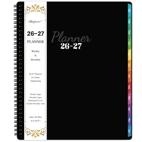 Academic Planner 2026-2027 - Planner Weekly and Monthly 2026-2027, Jul. 2026 - Jun. 2027 11'' x 9'', Planner 26-27 with Colorful Tabs, Premium Paper, Twin-wire Binding - Classic Black