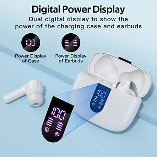 TAGRY Bluetooth Headphones True Wireless Earbuds 60H Playback LED Power Display Earphones with Wireless Charging Case IPX5 Waterproof in-Ear Ear buds with Mic for TV Smart Phone Laptop Computer Sports view 2