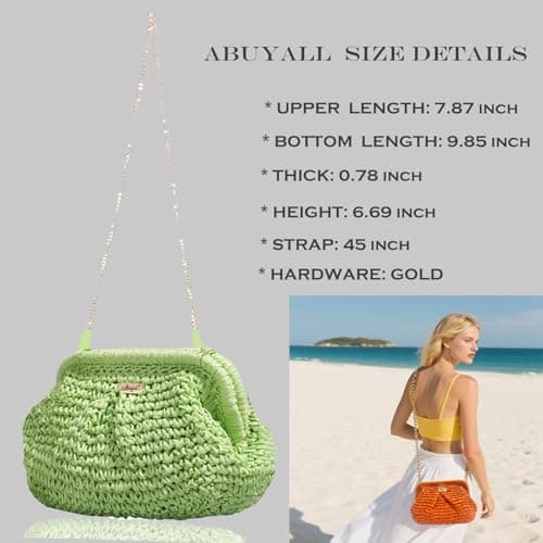 straw purse for women vacation small Vintage raffia summer beach rattan woven crossbody bags Straw-shell-tan view 6