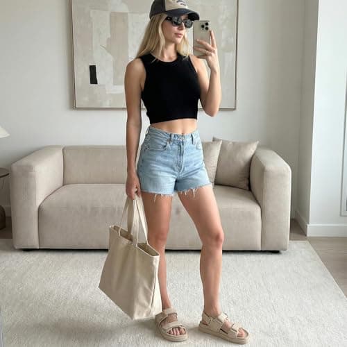 Rihero Women's Flat Sandals Comfort Adjustable Double Strap Slip on Leather Footbed Sandals view 2