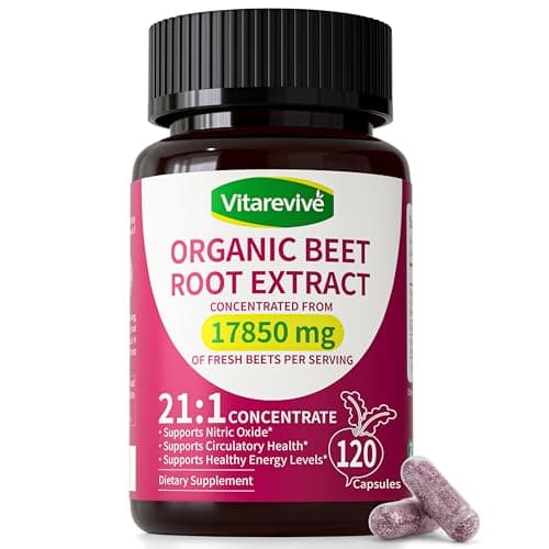 Vitarevive Organic Beet Root Capsules with Beetroot Extract 17850mg 21:1 Concentrated Beetroot Supplement Supports Circulation and Nitric Oxide from Beet Root Powder Extract 120 Count — image 1