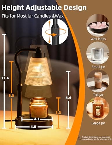 Candle Warmer Lamp for Jar Candles, Height Adjustable & Dimmable with 2/4/8H Timer, 2*50W Halogen Wax Melter Warmer for Home Office Décor, Flameless & Smokeless, Gift for Women Mom, Black-Clear/1 Pack view 2