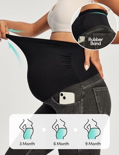Stretchy Maternity Jeans Over Belly Pants for Work Pockets Comfy Clothes | Pull-On No Zipper/Buttons, 4 Deep Pockets, 4-Way Stretch, High-waisted Belly Support, Skinny, All-day Comfort, Commutes view 5