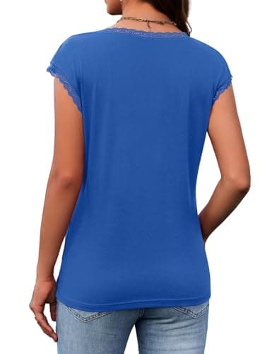 JUSTFASHIONNOW Lace Blouse Soft Cap Sleeve Tops for Women Summer V Neck Tank Tops Dressy Casual Shirts Trendy Clothes view 6