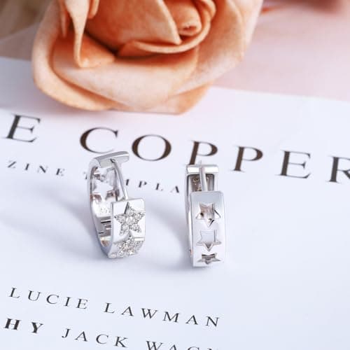 Star Earrings for Teen Girls Women - Sterling Silver Hypoallergenic Cubic Zirconia Loop Earrings Lightweight Star Shaped Earring Gifts for Daughter Granddaughter Niece Christmas view 5