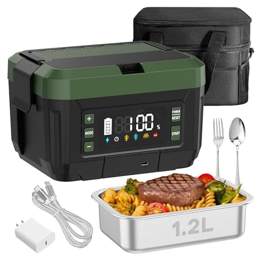 Genasmil Battery Powered Heated Lunch Box - 20000mAh Cordless Electric Lunch Box for Adults, 1.2L Stainless Steel Self-Heating Food Warmer with Removable Battery, Portable for Work, Office, & Travel — image 1