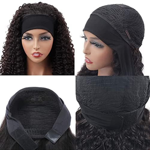 JCL Curly Headband Wig Human Hair 180% Density 12 Inch Headband Wigs for Black Women Deep Wave None Lace Front Wigs Human Hair Wear and Go Glueless Wig Natural Color view 5