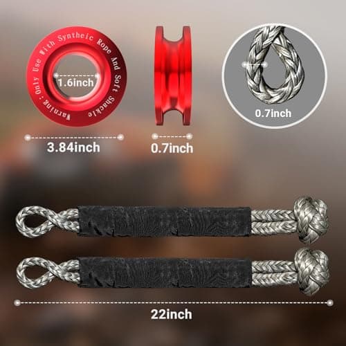 DAJOUJS Synthetic Soft Shackle Rope 1/2 Inch x 22 Inch Gray Recovery Tow Shackles with Red Recovery Ring 56,000lbs Breaking Strength Offroad Soft Shackle Recovery Kit for Truck, Jeep, SUV, UTV, ATV view 6