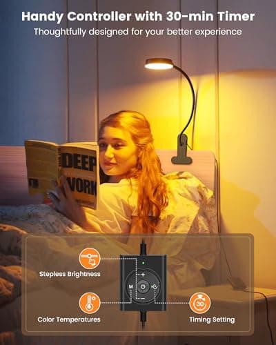 Glocusent 5W Clip on Light, 3 Colors & 5 Brightness Reading Light for Bed view 6