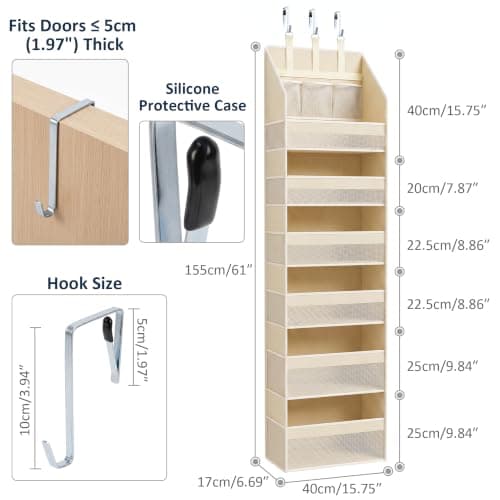 Over the Door Organizer, 6-Shelf Hanging Closet Storage with 13 Mesh Pockets view 2