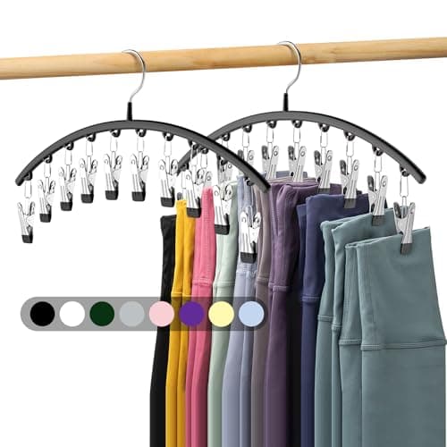Volnamal Legging Organizer for Closet, 2 Pack Metal Yoga Pants Hangers w/10 Clips Holds 20 Leggings, Space Saving Hanging Closet Organizer w/Rubber Coated Closet Organizers and Storage, Black view 1
