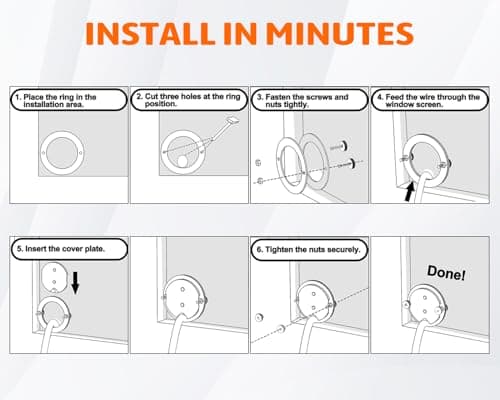 Window Screen Pass Through, Bring Inside Power Outside, for 1/10"-1/2" Cables or Hoses, Fits on Any Standard Window Screen, Dust Proof, for Rv, Pet Cameras, Various LED Lights view 6