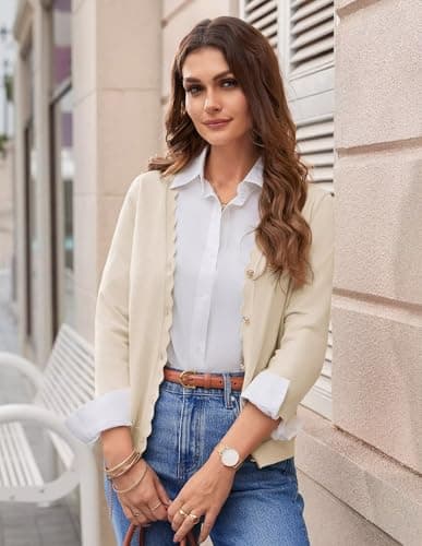 GRACE KARIN Women's 3/4 Sleeve V Neck Button Down Lightweight Cardigan Sweater Open Front Dressy Shrugs Spring Fashion view 6