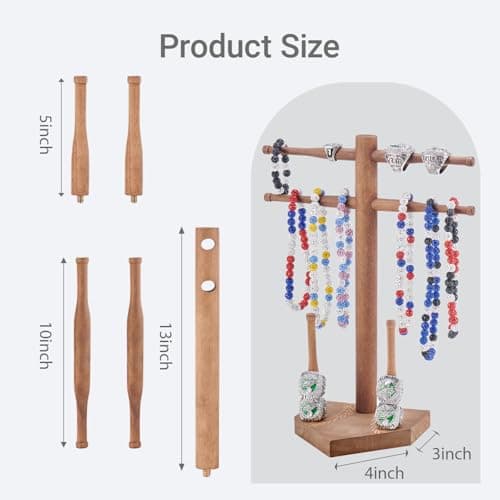 Eorakla NEW Wooden Baseball & Softball Championship Ring Holder with Drip Necklace Display – Sports Organizer Baseball Gifts for Jewelry & Awards(NO TEXT) view 2