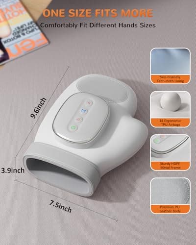 AUMNIE 2026 New Hand Massager with Heat and Compression for Arthritis | Cordless Finger Wrist Massager with 5 Compression Levels, 3 Heat Levels, 3 Modes, For Large Hand, Gifts for Women Men, Gray view 4
