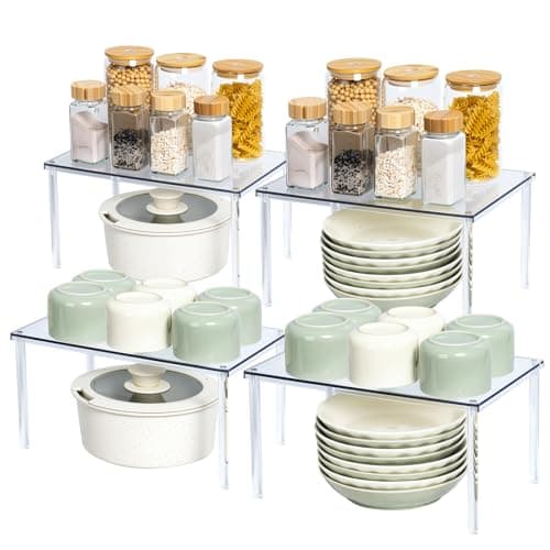 Bobomoment Acrylic Cabinet Organizer, Set of 4 Spice Rack Organizer for Cabinet, Desk Countertop Shelf Organizer, Pantry Kitchen Storage and Organization, Stackable Shelves House Essentials for Gift view 1