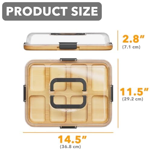 SpaceAid Charcuterie Board with Clear Lid, Portable Travel Cheese Cutting Boards for Picnic Accessories, Bamboo Serving Tray with Lids, House Warming Gifts, Black Handles, 8 Compartments view 2