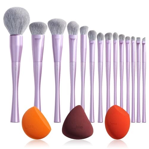 Jessup Makeup Brushes Set Professional T512 Bundled with Makeup Sponge Set SP013