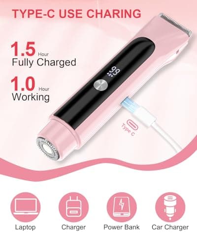 Bikini Trimmer for Women Pubic Hair,Electric Razors with Dual Heads for Body, Rechargeable IPX7 Waterproof Bikini Shaver for Travel,Facial Hair Remover for Leg Arm Face view 7