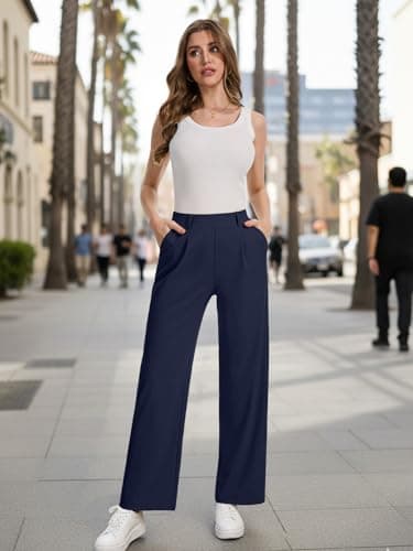 Feiersi Womens Dress Pants Wide Leg Stretchy Work Pants High Waisted Pull On Casual Trousers with Pockets view 5