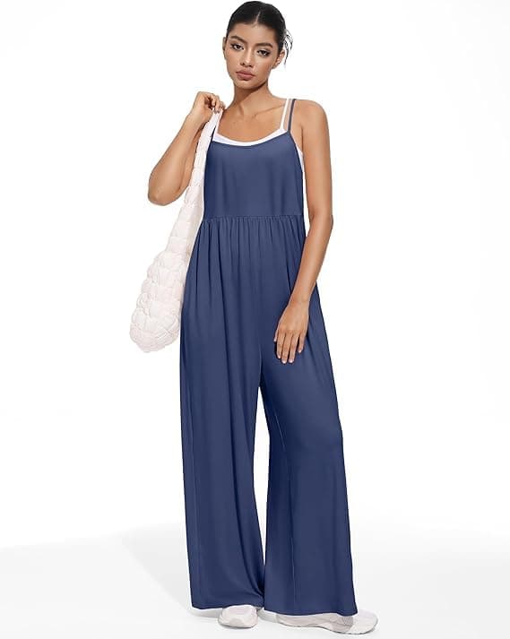 EUYZOU Jumpsuits for Women Casual Loose Fit Summer Outfits Wide Leg Rompers Sleeveless Vacation Trendy One Piece Jumpers view 2