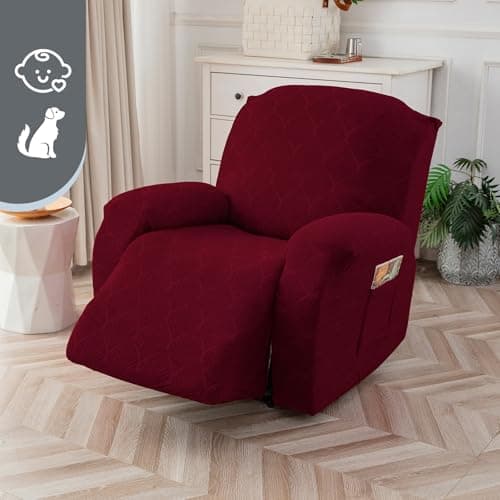 YUEANG 100% Waterproof Recliner Cover, 1 Pieces Reclining Chair Cover Stretch Sofa Slipcovers Washable Furniture Protector for Pets, Dogs, Kids (Wine, 1 Seater X-Large) view 2