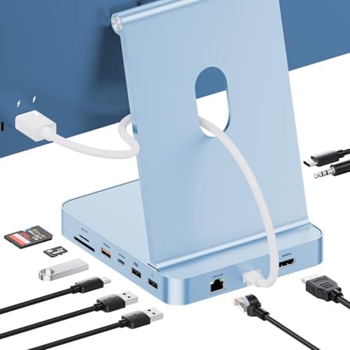 PULWTOP Upgraded 11 in 1 USB C Hub for iMac 24 inch USB Hub 2021 2023 2024 Support M.2 SSD (NOT Included), iMac Hub M1 M3 M4 Accessories, 4K HDMI, 2.5G Ethernet, 5 USB A/C Max 10Gbps, SD/TF - Blue