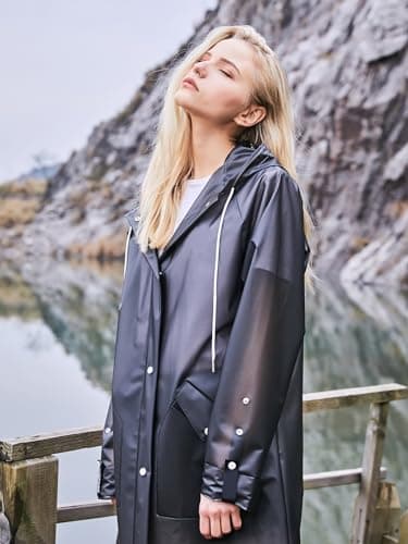 L-Rain TPU Clear Rain Coat for Women - Waterproof Packable Fashion Rain Poncho with Hood Reusable Raincoat view 2