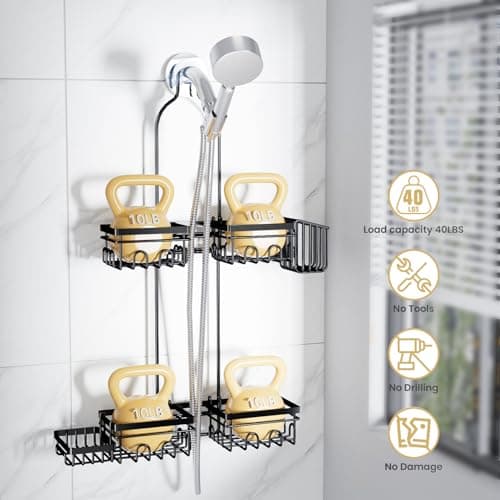 KEGII Shower Caddy Hanging for Handheld Showerheads, Rustproof Hanging Shower Organizer with Soap Dish, Toothbrush Holder and Hooks, Over Showerhead Caddy for Bathroom view 6