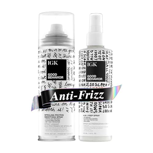 IGK GOOD BEHAVIOR Smoothing Frizz Fighters Set | 4-in-1 Prep Spray + Spirulina Protein Smoothing Spray | Frizz Control + Heat Protectant | Vegan + Cruelty Free view 1