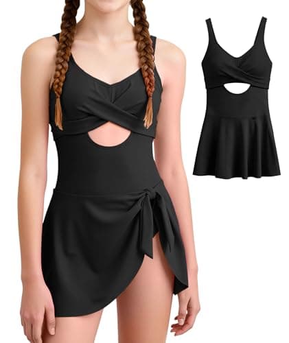 MFAVIP Girls One Piece Swimsuit Padded with Ruffle Skirt Girls Bathing Suit Adjustable Straps Teen Swimwear 9-16 — image 1