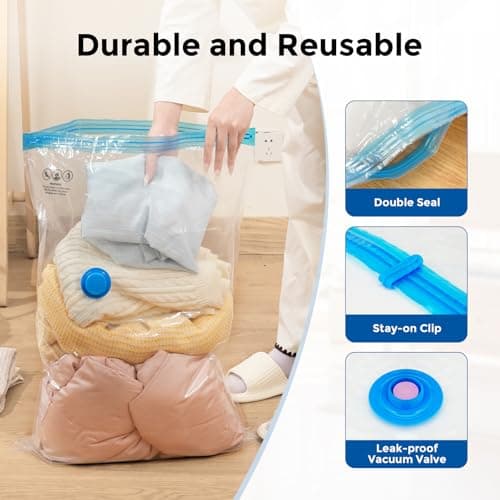 ETENWOLF 4 Pack Vacuum Storage Bags with Rechargeable Wireless Pump, Vacuum Seal Bags for Clothes and Travel, Space Saver Bags in Multiple Carry-On Sizes, Perfect for Luggage and Suitcases view 5