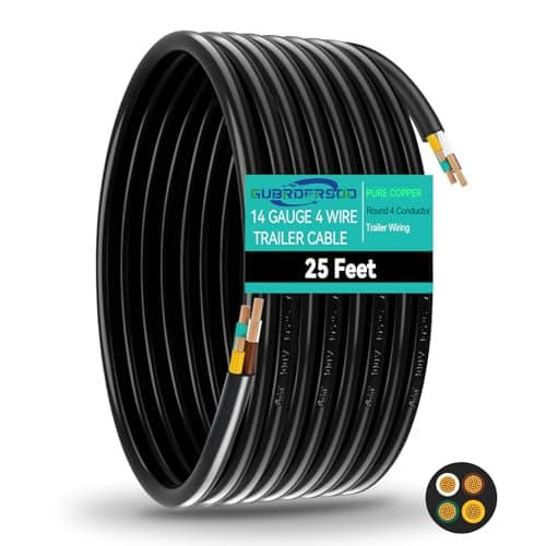 Gubrdfrsod Heavy Duty 25 FT 14 Gauge 4 Way Pure Copper Conductor Wire Insulated Stranded Waterproof RV Trailer Cable Cord 4 Conductor Color Coded Round Trailer Wiring 14 AWG 4 Wire Cable Roll 300" view 1
