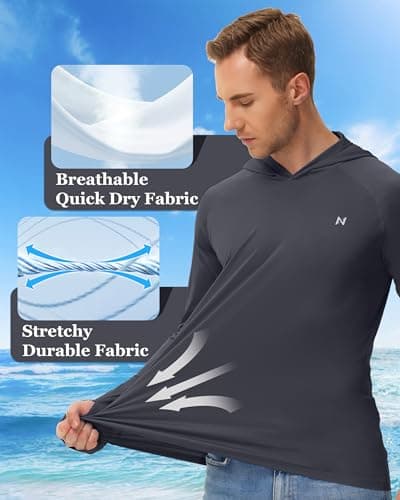 isnowood Sun Shirt UPF 50+ Men's Fishing Shirt Long Sleeve UV Protection Hoodie Rash Guard for Swimming Running Hiking Light view 4