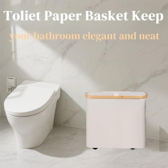 Toilet Paper Storage Basket with Lid, Large Capacity for 12 Rolls, Stackable and Foldable Freestanding Paper Towel Holder - Space Saving Modern Beige Design view 6