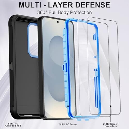 Annymall for Samsung Galaxy S25 Case with 2 Screen Protector,Shockproof Military Grade Drop Protection Multi-Layer Heavy Duty Durable Rugged Bumpers Tough Cell Phone Protective Cover (Black/Blue) view 2