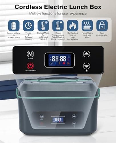 AIZOCO Cordless Electric Lunch Box for Adults, Heated Lunch Box Battery Powered with 5 Side Heating, Portable Food Warmer with 5.5 Cups Removable Container, Self-Heating Food Warmer for Work,GreyGreen view 2