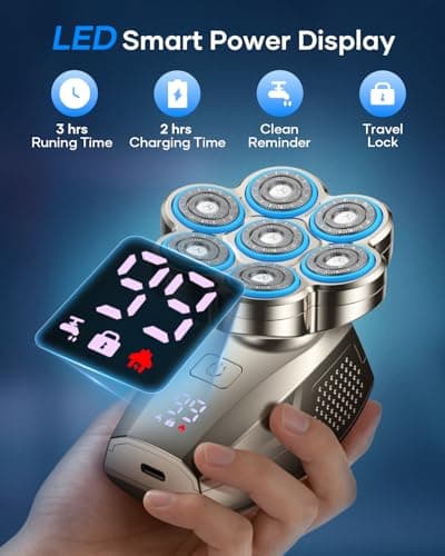 7D Head Shavers for Bald Men, 5-in-1 Magnetic Detachable Head Shaver, IPX7 Waterproof Electric Razor for Wet/Dry Use, Shaving Grooming Kit for Balder, LED Display, Type-C Charge view 3
