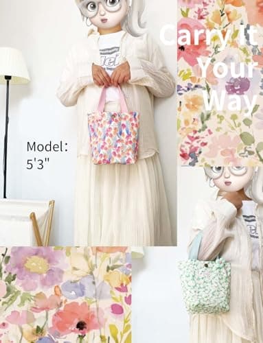 Gleease 2 Pcs Cute Tote Bags for Women Mini Tote Bag for Girl Floral Coquette Small Reusable Bag for Lunch Bible view 2