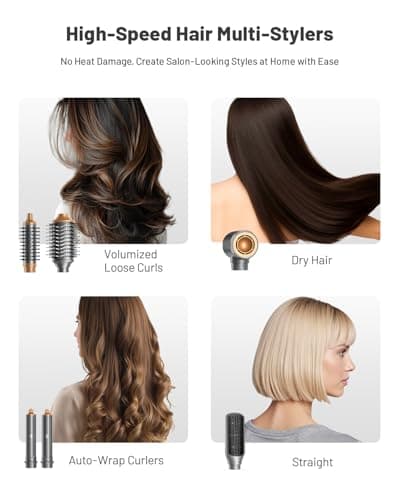 Hot Air Styler & Hair Styler- High-Speed Hair Blow Dryer Brush, Fast Drying No Heat Damage Multi-Styler with Auto Wrap Curlers for Volumizing Curl Straighten Frizz-Free Styling with Travel Bag view 2