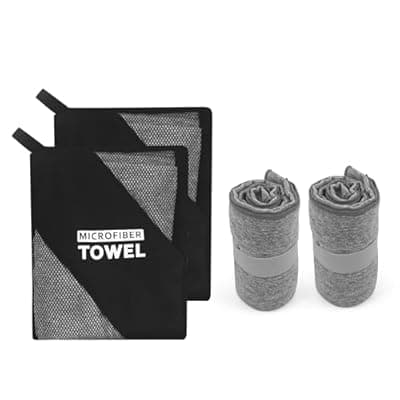 NUOYEE 2 Pack Microfiber Camping Towel Quick Dry Lightweight Travel Body Face Beach Hiking Backpacking Swimming Pool Towel(Grey, 2 Pack S(15.5X31 Inch)