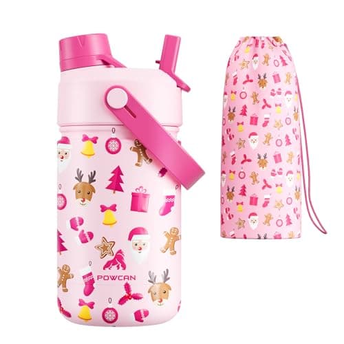 12 oz Christmas Kids Insulated Water Bottle: 2-in-1 Straw Spout Lid, Leakproof, BPA-Free, Stainless Steel Cup with Carrier Bag for School, Trip, Holiday Gift for Girls Daughters (Santa's Sweet Squad) view 1