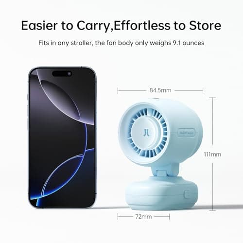 JISULIFE 2026 Stroller Fan – Small & Stylish with 38H Cooling, Soft Night Light, One‑Click Detachable for Stroller or Desk, Safe Baby Fan for Crib Car Seat Nursery Travel, Gifts for Baby Mom (Blue) view 2