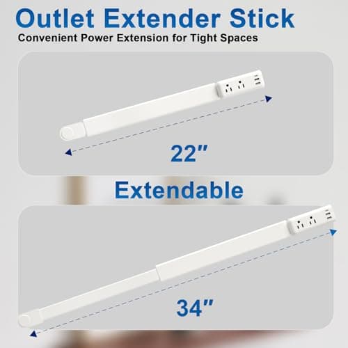 Gbchais Outlet Extender Stick with USB-A & USB-C, 2 AC Outlets, Adjustable 22"-34" Plug Extender, 180° Rotating Wall Outlet Extender for Hard-to-Reach Outlets Behind Sofa, Bed, Desk, Nightstand view 4