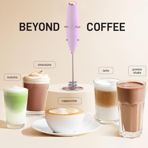 Zulay Kitchen Patented Tornado Triple Whisk Milk Frother with 4 Duracell Batteries – Handheld Foam Maker for Coffee, Lattes, Matcha & Hot Chocolate – Rich, Creamy Froth in Seconds - Rose Gold view 4